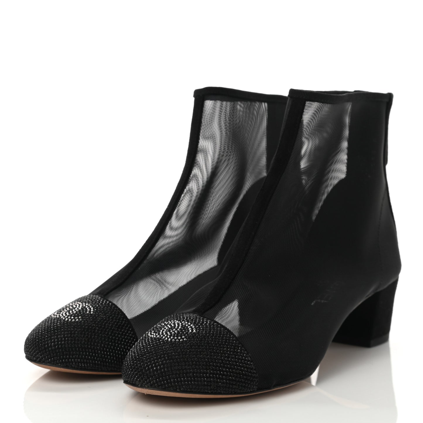 Mesh Suede Cap Toe Embellished Short Boots 38 Black