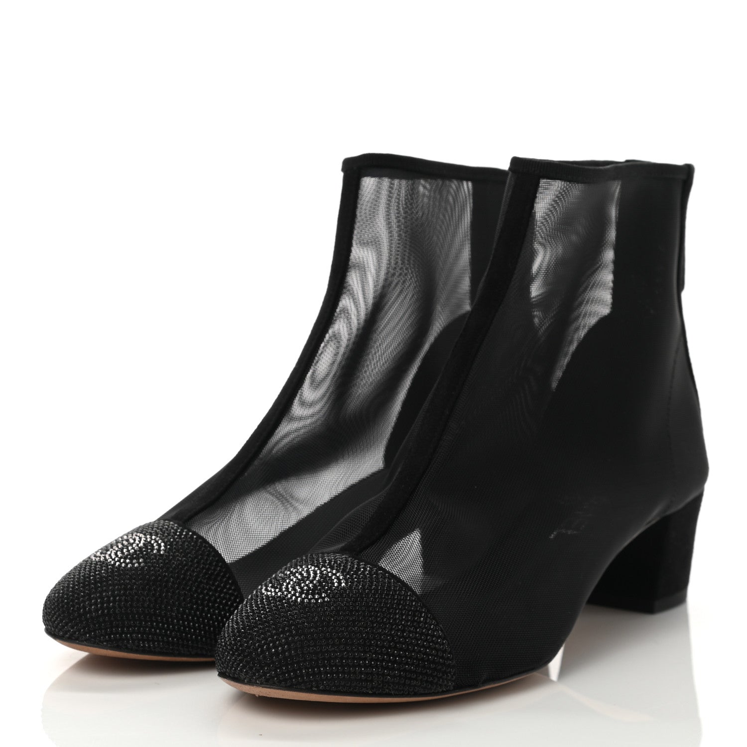 Chanel Mesh Suede Cap Toe Embellished Short Boots 38 Black 3 of 7