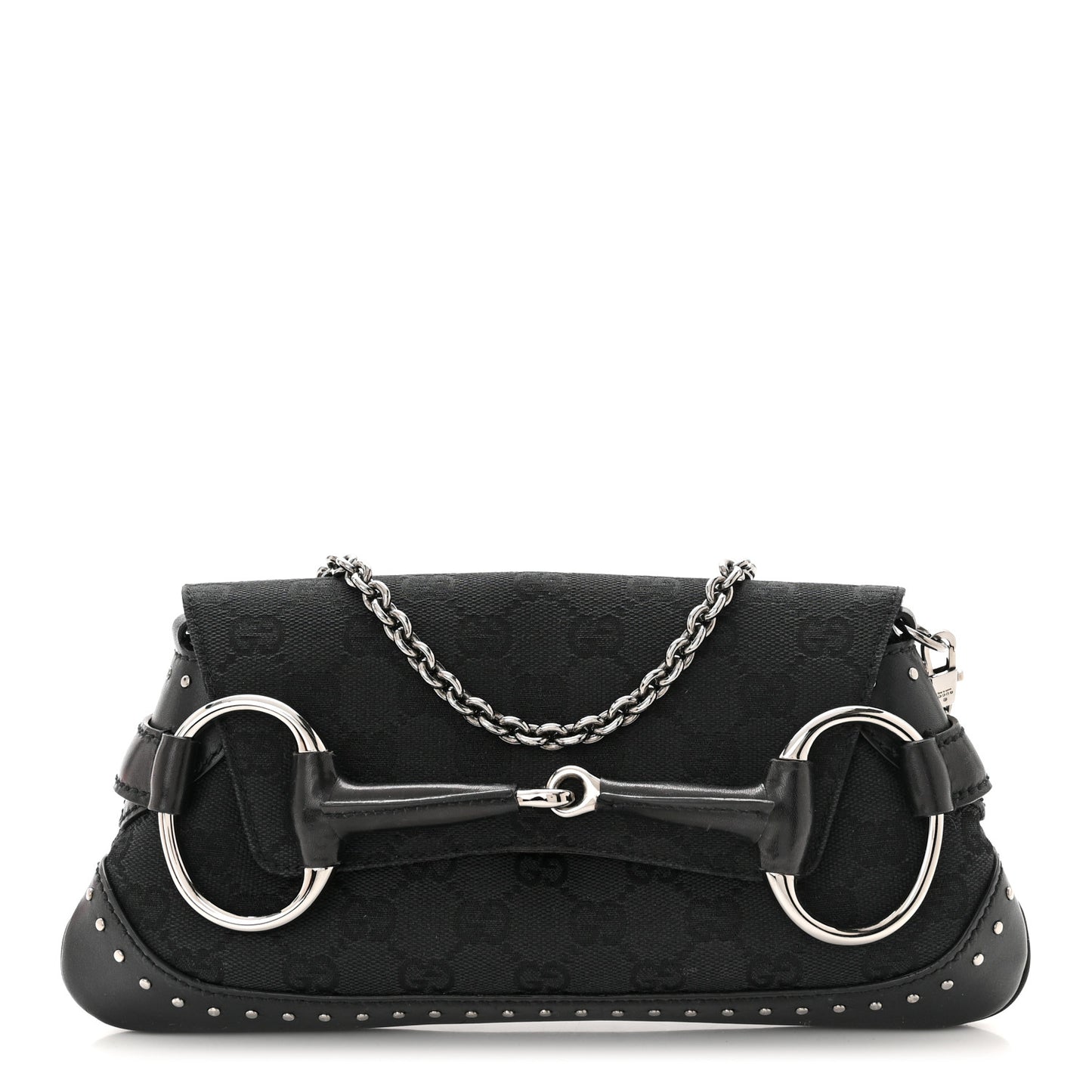 Monogram Studded Horsebit Clutch Black