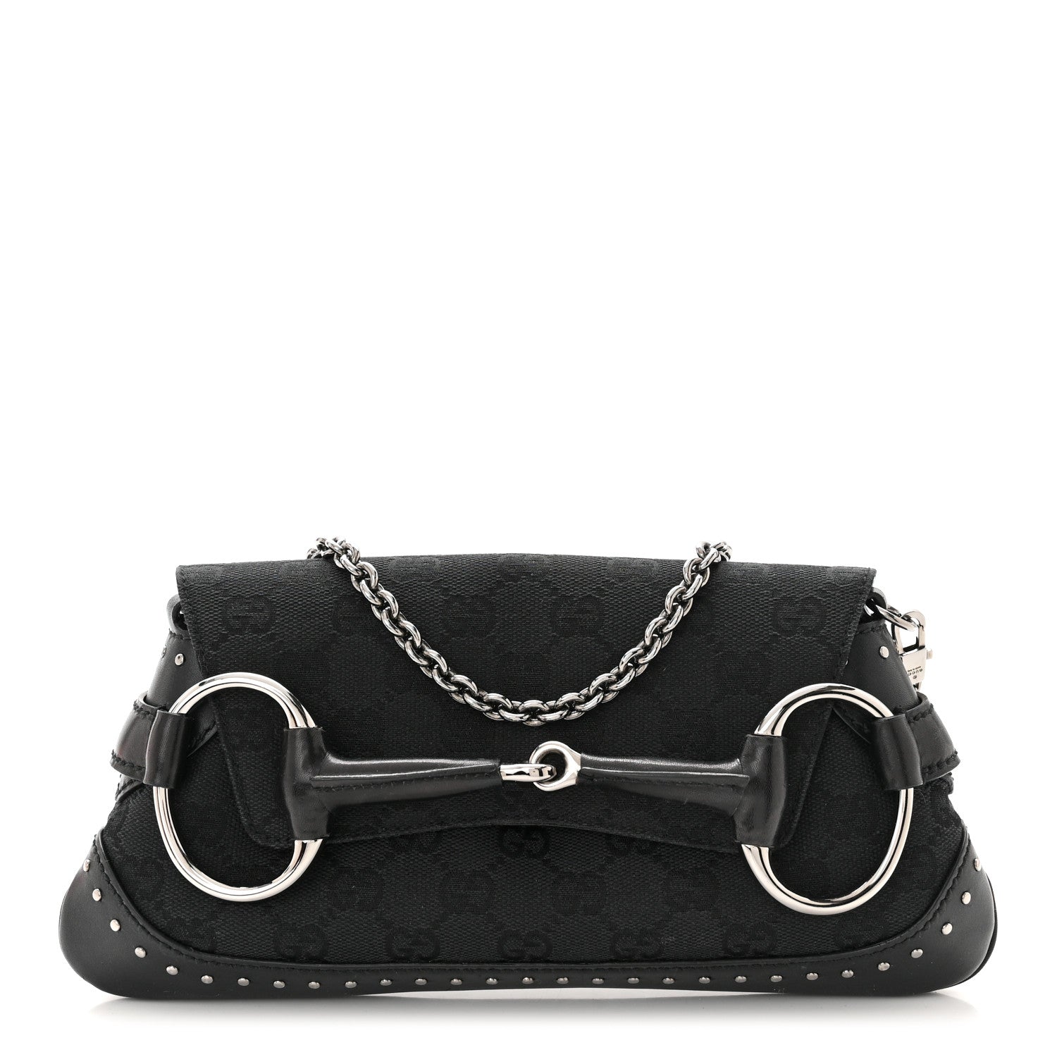 Gucci Monogram Studded Horsebit Clutch Black 1 of 13