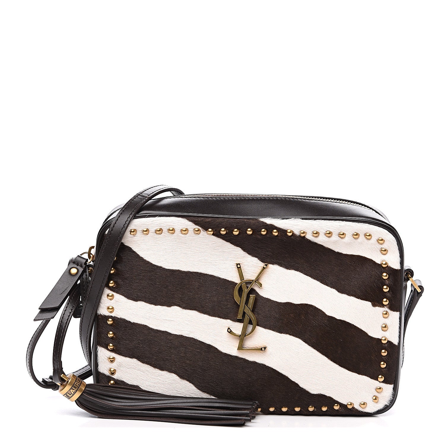 Saint Laurent Pony Hair Calfskin Studded Monogram Lou Camera Bag Dusty White Brown 1 of 9