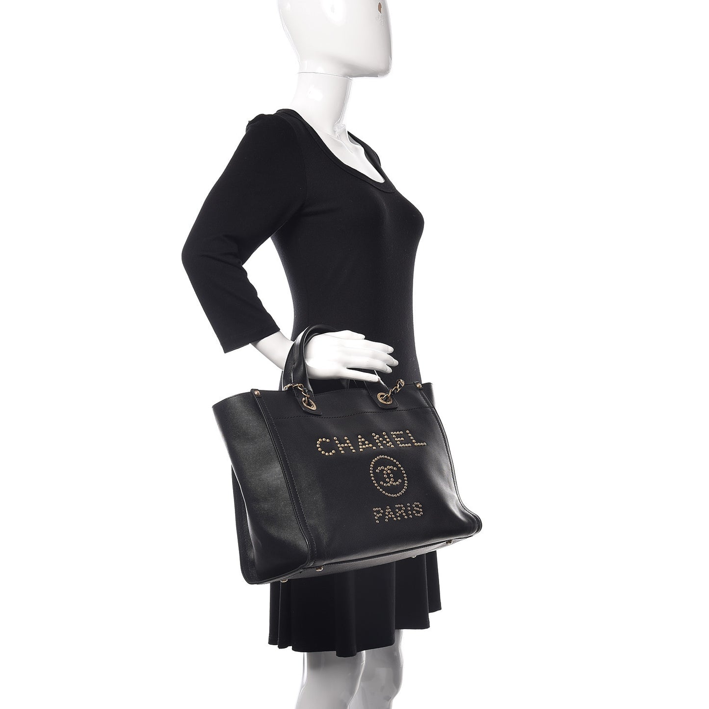Caviar Small Studded Deauville Tote Black