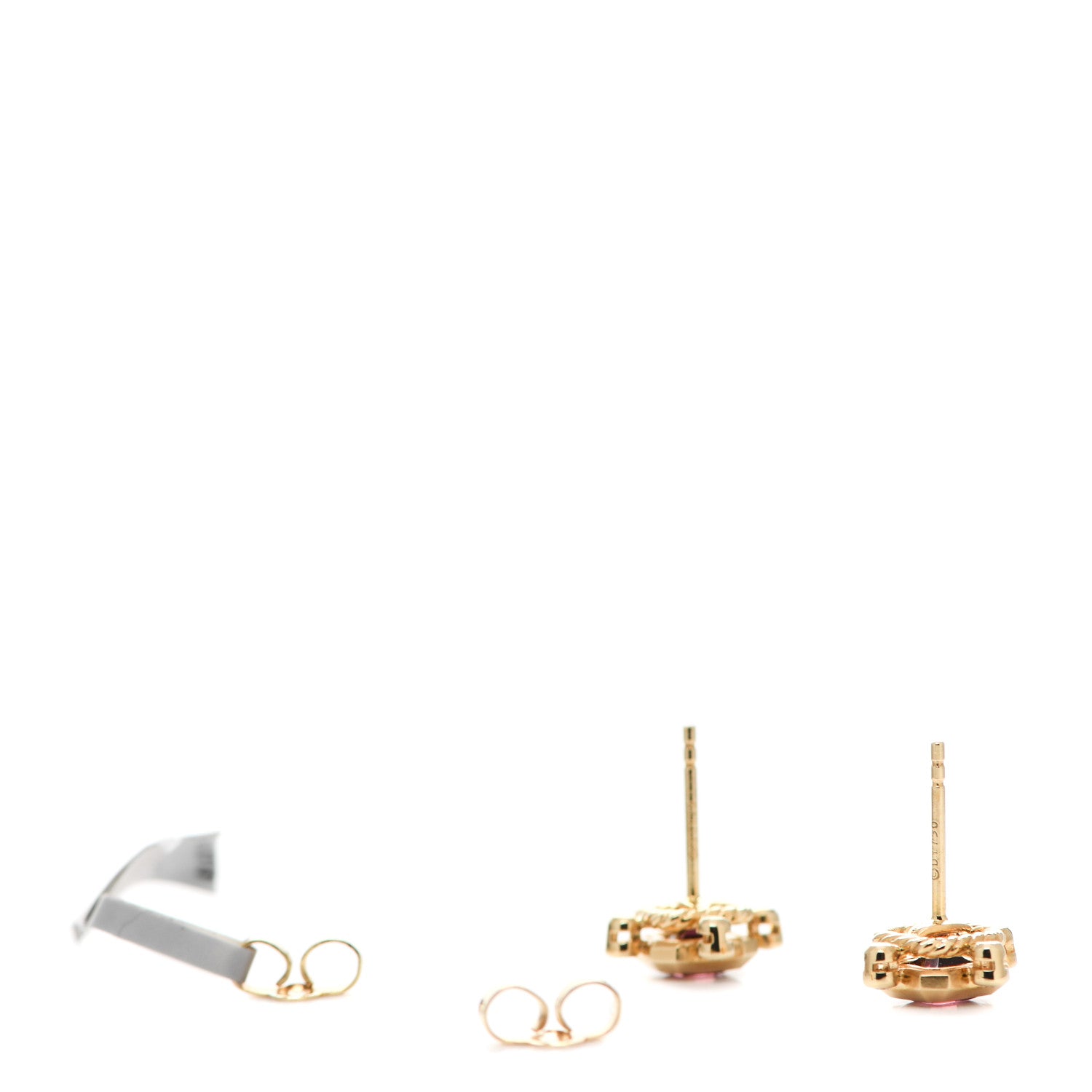 David Yurman 18K Yellow Gold Diamond Pink Tourmaline Novella Stud Earrings 3 of 4