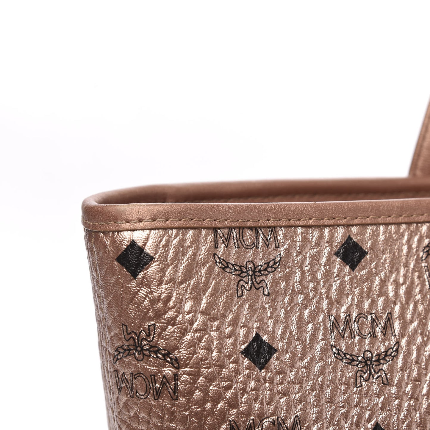 Metallic Visetos Medium Anya Top Zip Shopper Tote Champagne Gold