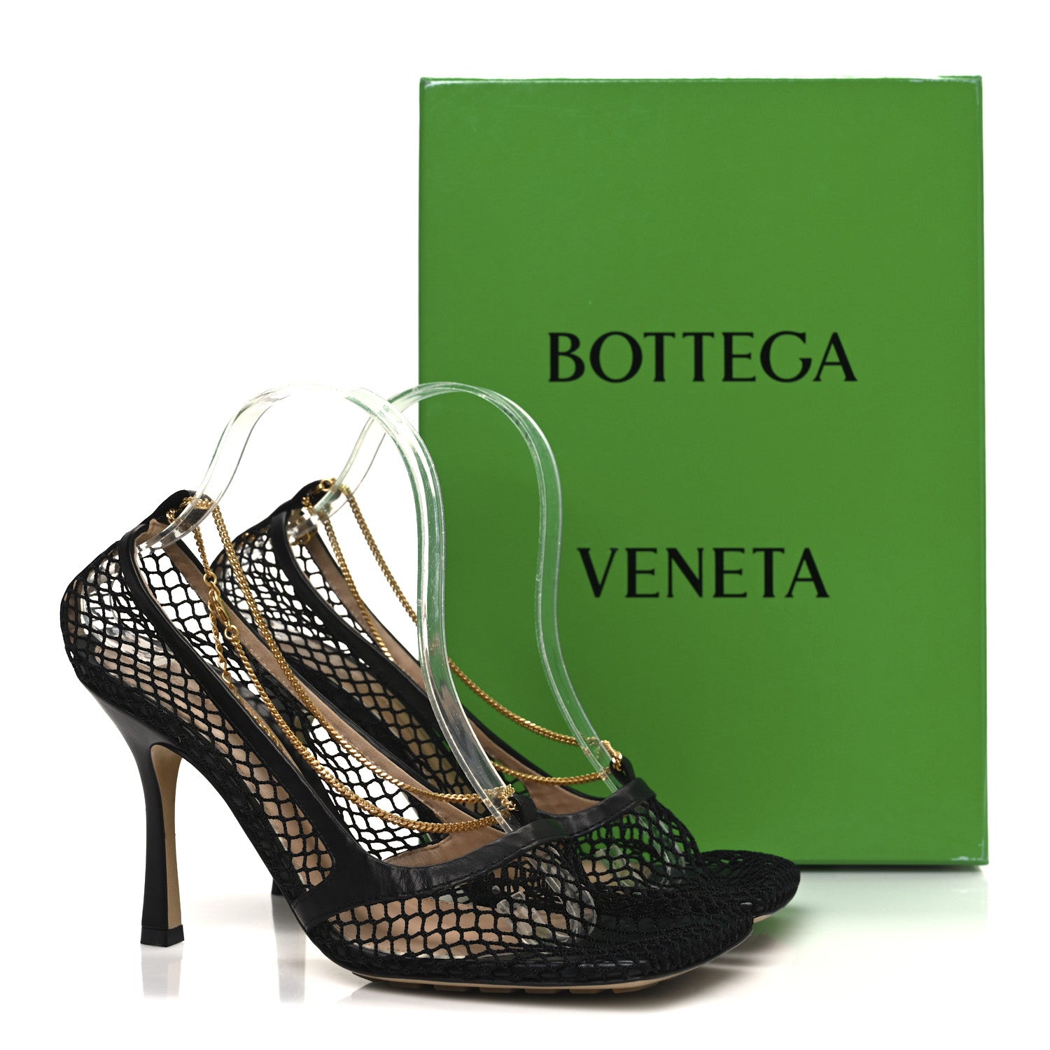 Bottega Veneta Mesh Calfskin Stretch Chain Strap 90mm Pumps 40.5 Black 10 of 10