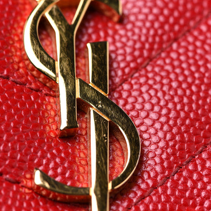 Saint Laurent Grain De Poudre Matelasse Chevron Small Monogram Envelope Wallet Rouge Eros 13 of 14