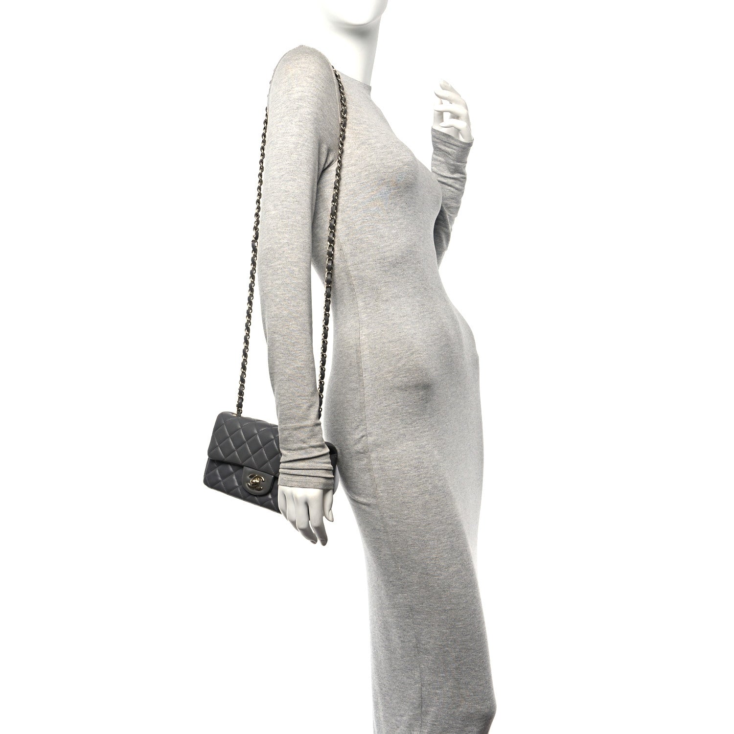 Chanel Lambskin Quilted Mini Rectangular Flap Dark Grey 2 of 20