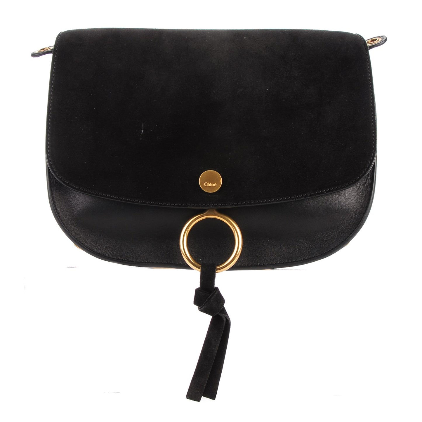 Suede Smooth Calfskin Medium Kurtis Shoulder Bag Black