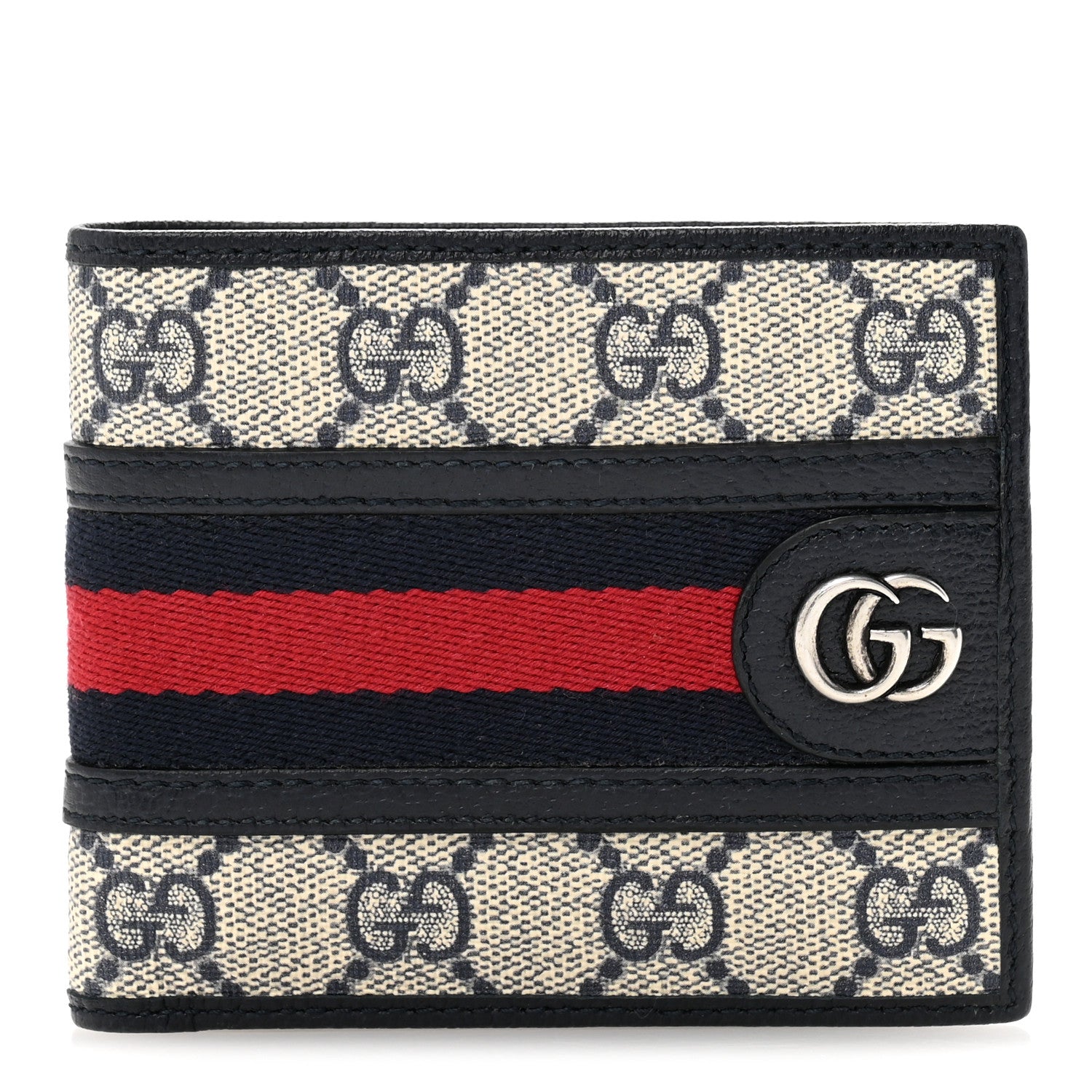 Gucci GG Supreme Monogram Web Mens Ophidia Bi-Fold Coin Wallet Beige Blue 1 of 10