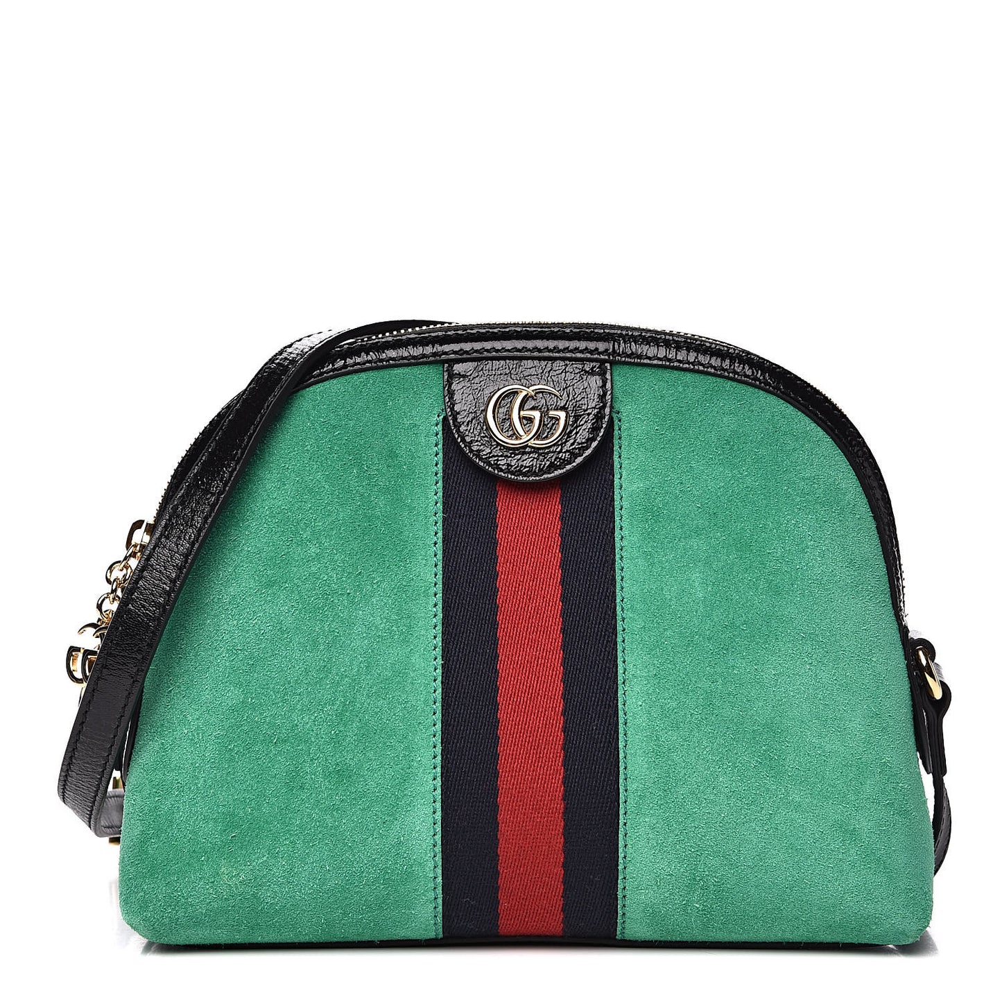 Suede Patent GG Web Small Ophidia Dome Shoulder Bag New Shamarock Black