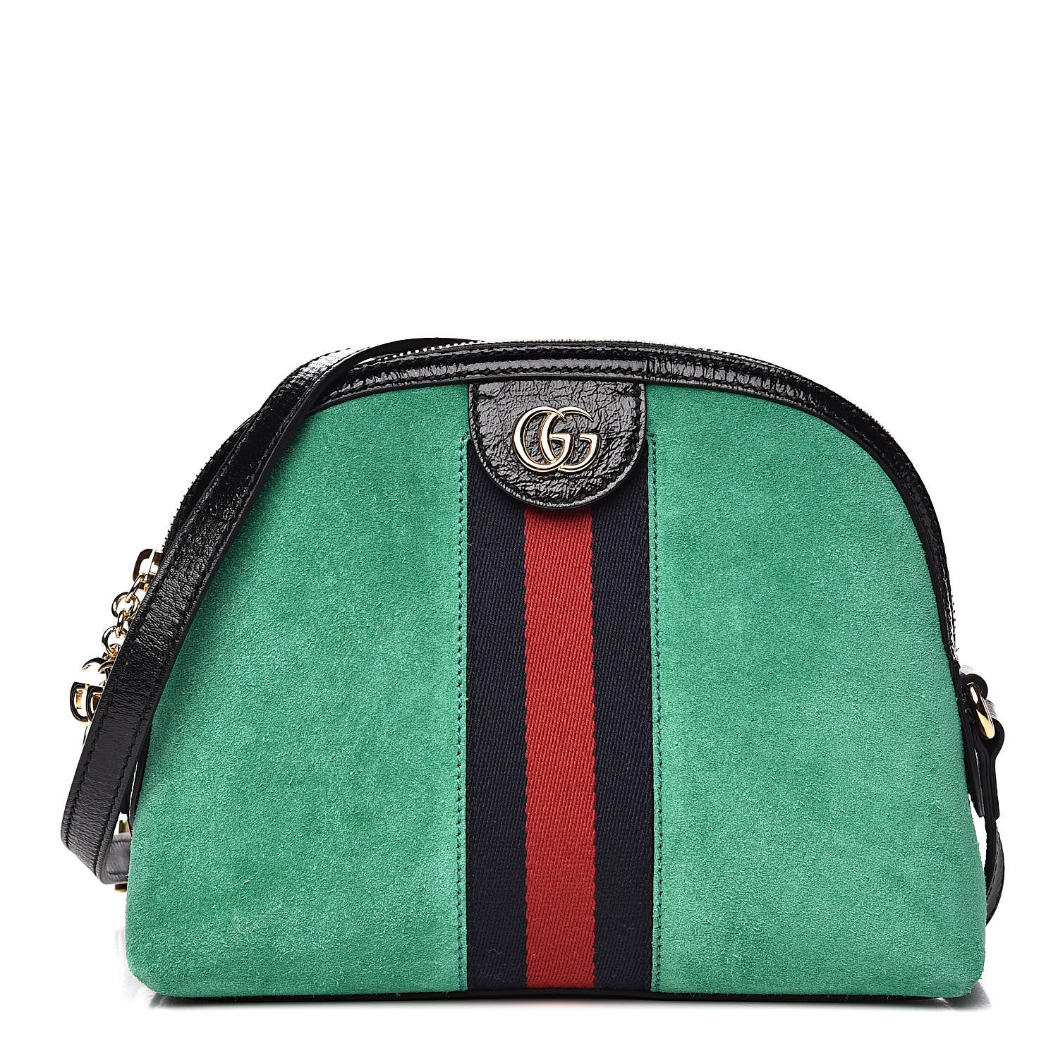 Gucci Suede Patent GG Web Small Ophidia Dome Shoulder Bag New Shamarock Black 1 of 10