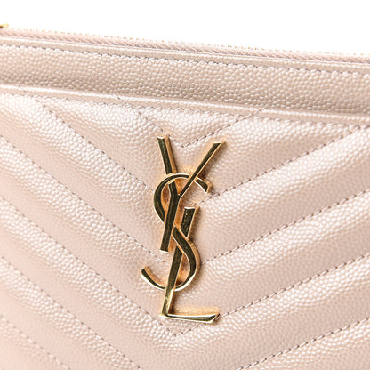 Saint Laurent Grain De Poudre Chevron Monogram Bill Pouch Rose Poudre 10 of 10