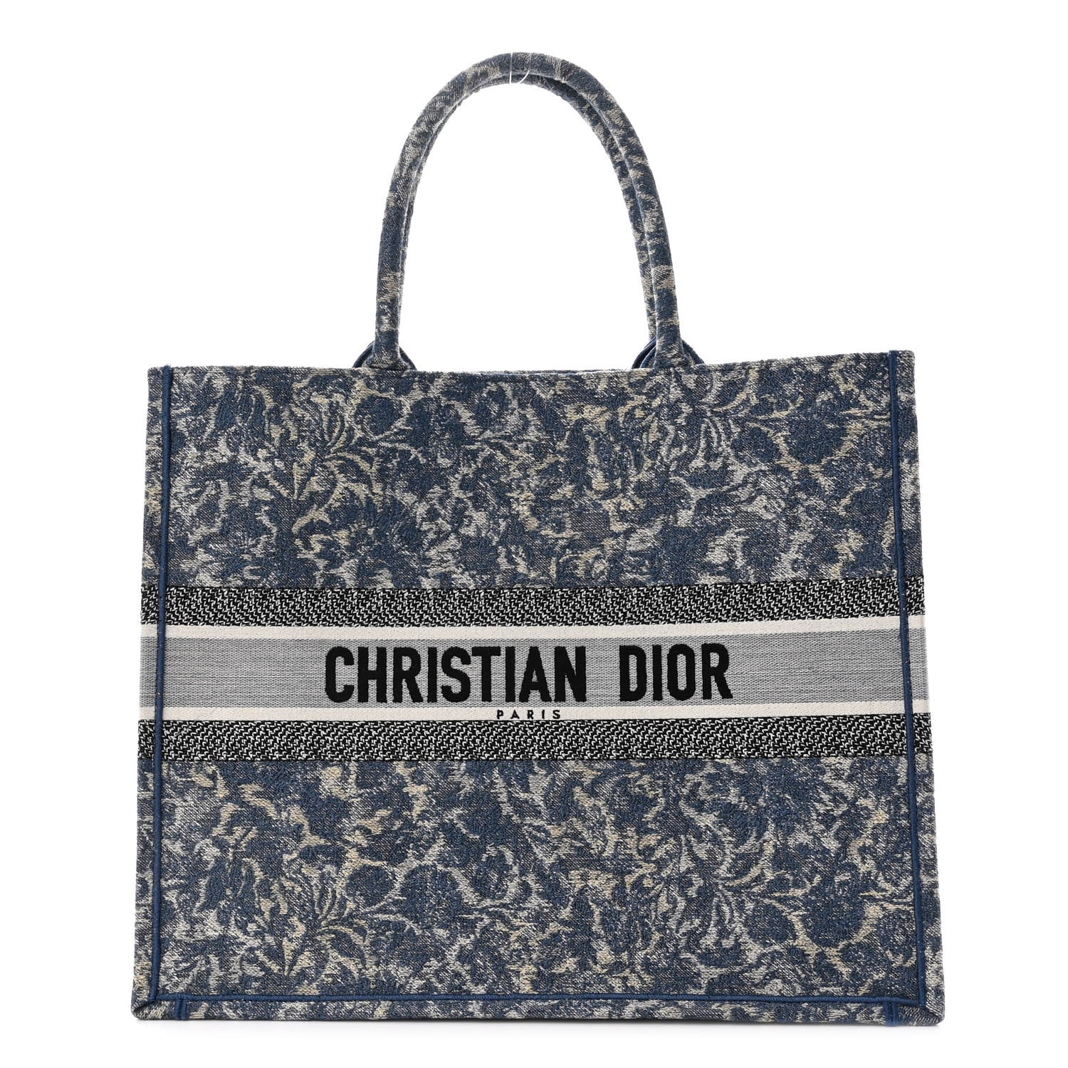 Christian Dior Canvas Embroidered Large Brocart Book Tote Blue 1 of 9