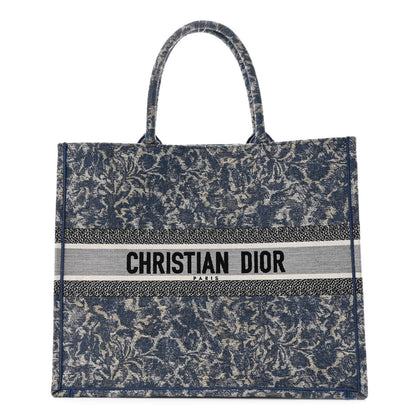 Christian Dior Canvas Embroidered Large Brocart Book Tote Blue 1 of 9