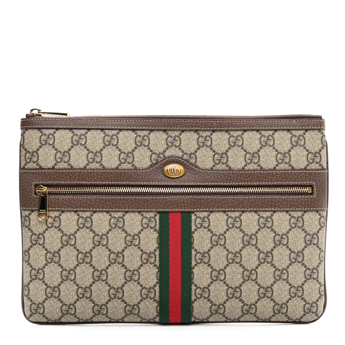 GG Supreme Monogram Large Ophidia Pouch Clutch Brown