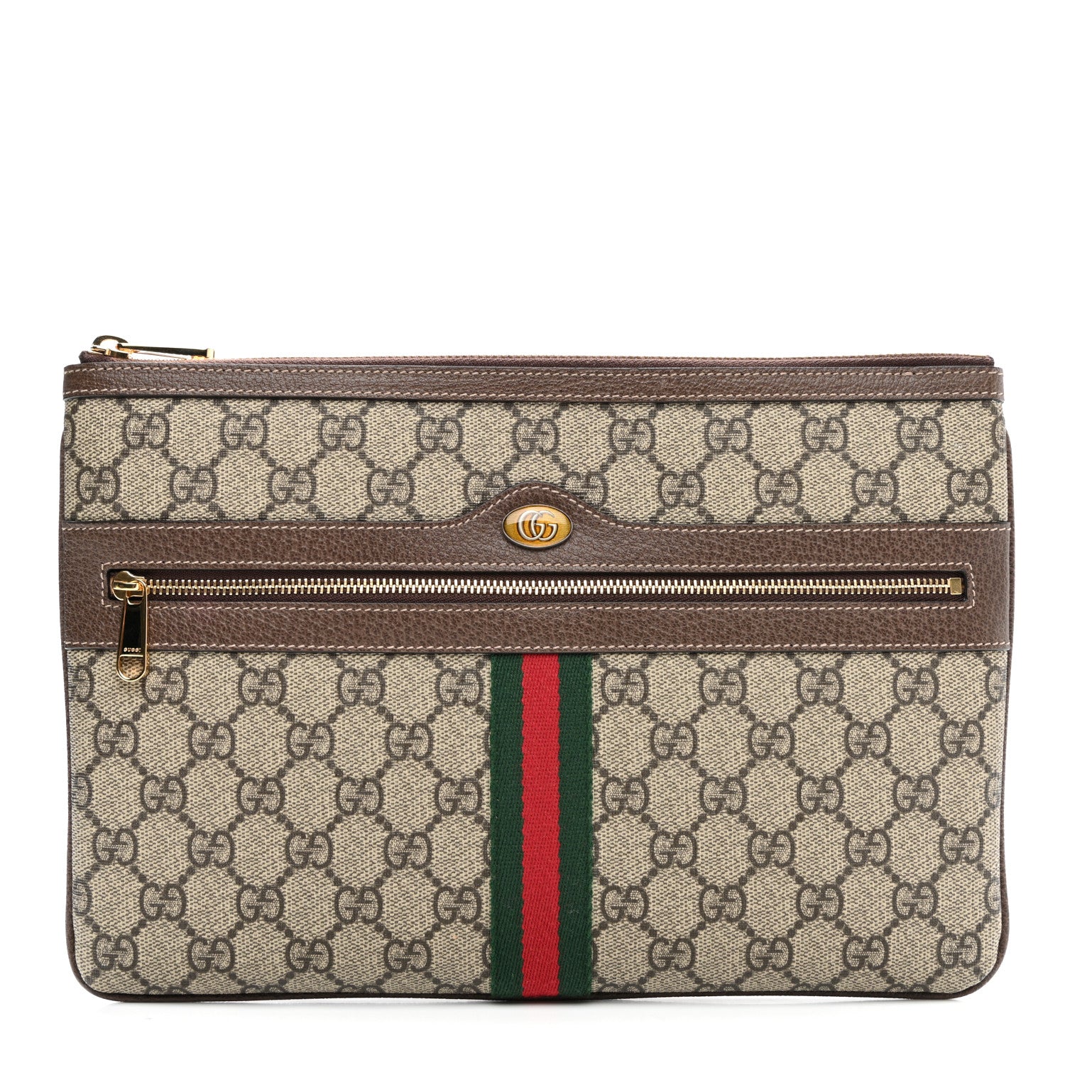 Gucci GG Supreme Monogram Large Ophidia Pouch Clutch Brown 1 of 12