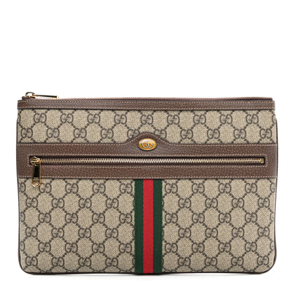 Gucci GG Supreme Monogram Large Ophidia Pouch Clutch Brown 1 of 12