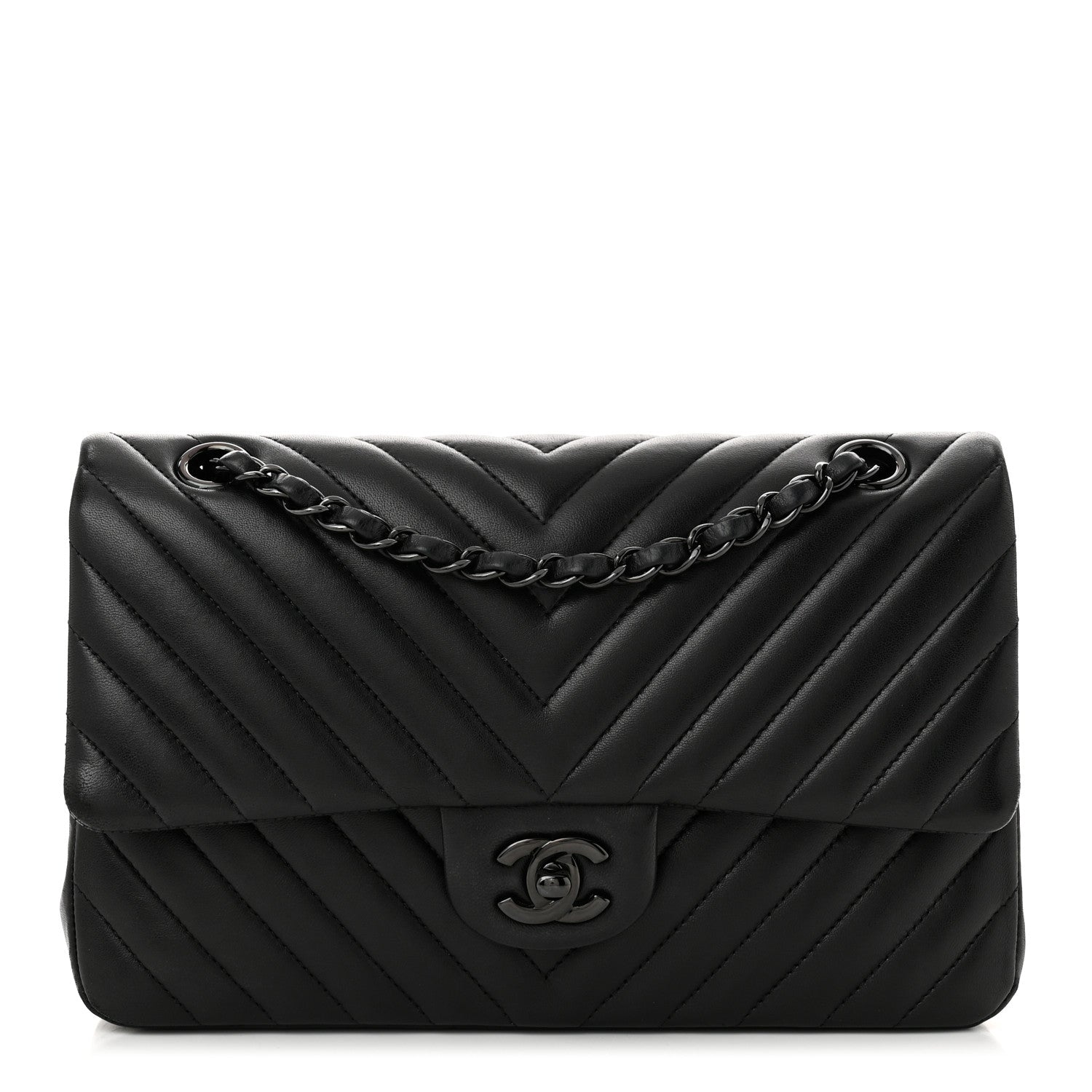 Chanel Lambskin Chevron Quilted Medium Double Flap So Black 1 of 11