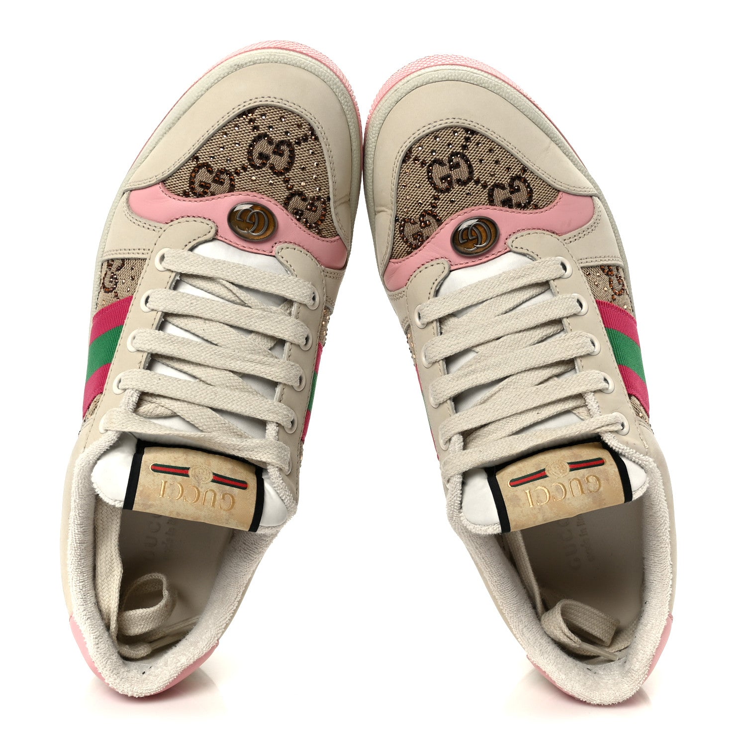 Gucci Calfskin GG Supreme Crystals Web Screener Sneakers 38 Beige Ebony Wild Rose 2 of 10