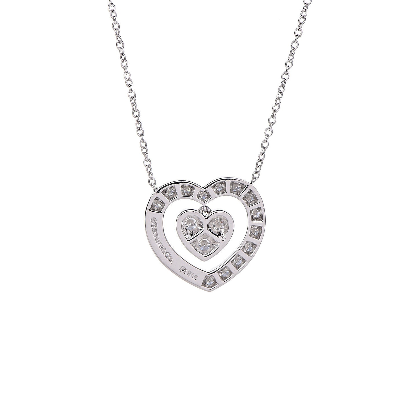 Platinum Diamond Double Heart Pendant Necklace