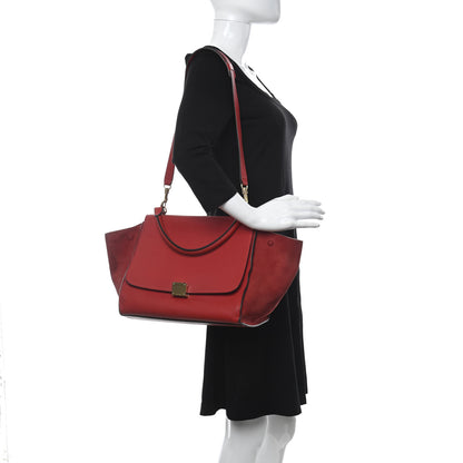Celine Drummed Calfskin Suede Medium Trapeze Coquelicot 2 of 28