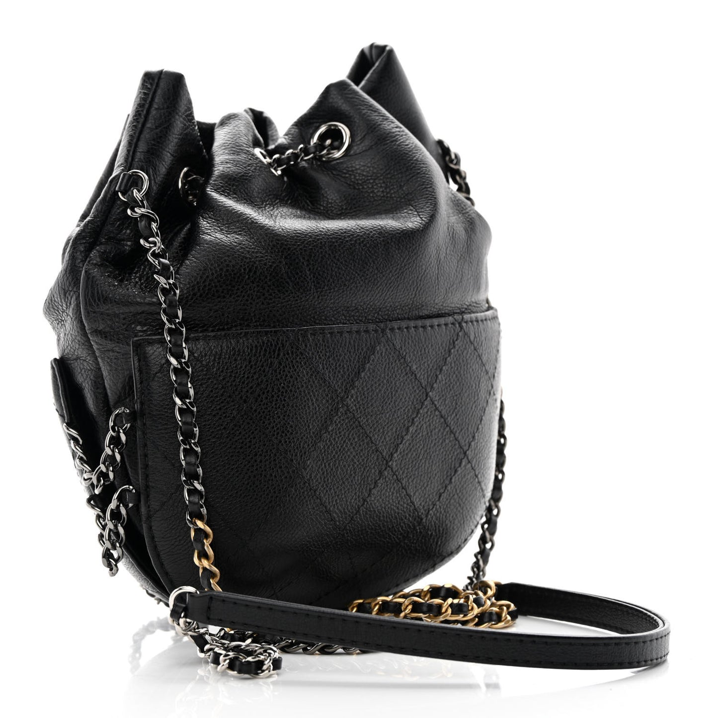 Calfskin Quilted Small Gabrielle Bucket Black