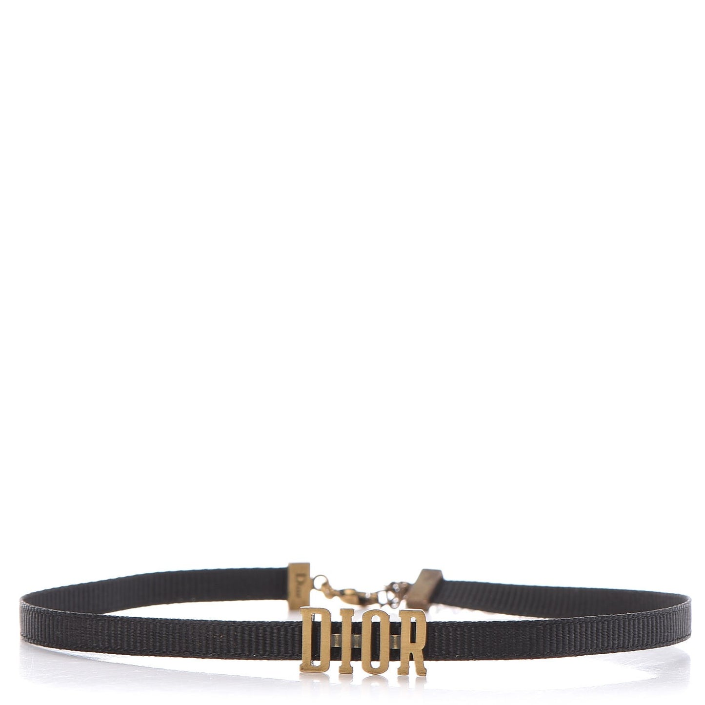 Grosgrain Ribbon Dior Logo Choker Necklace Black