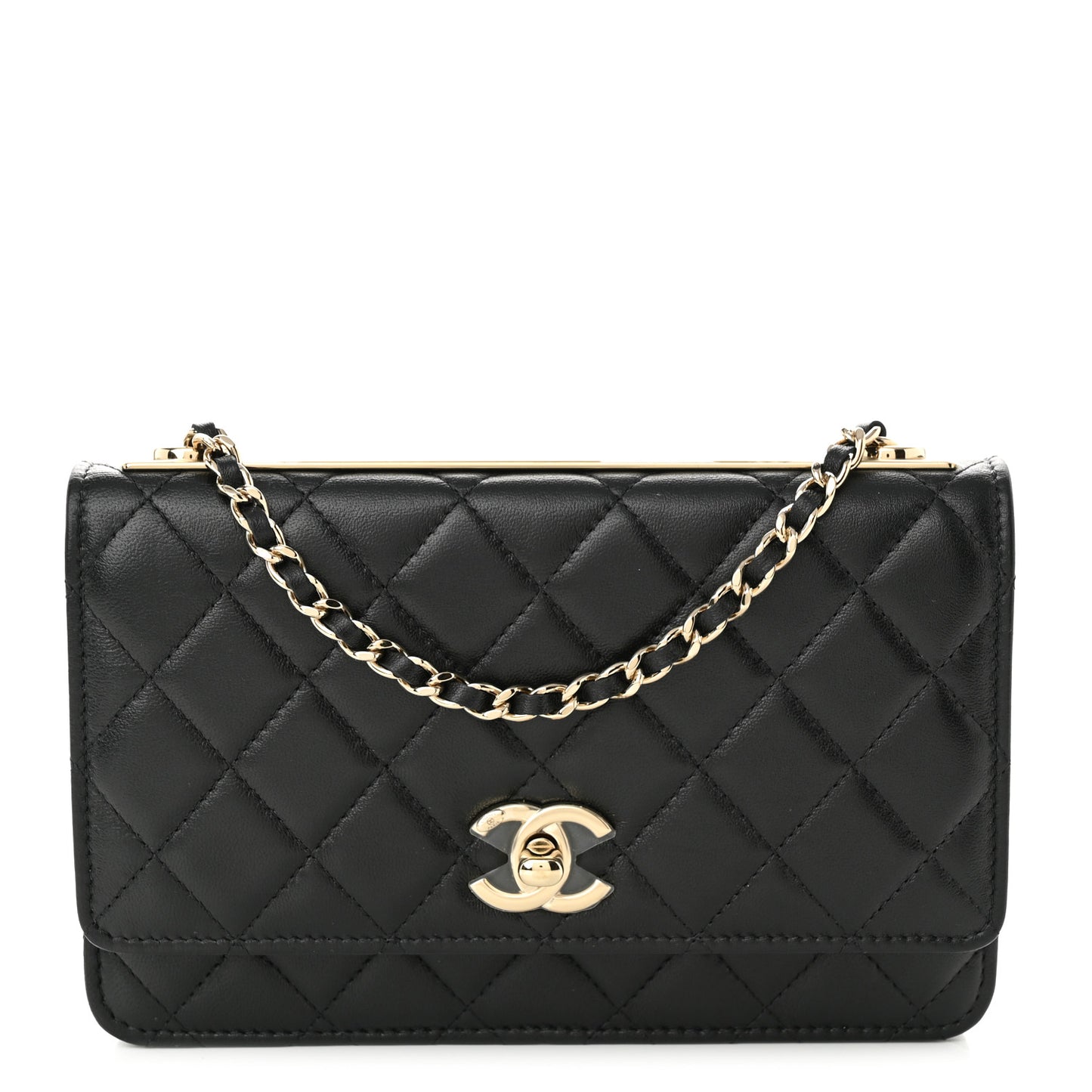 Lambskin Quilted Trendy CC Wallet On Chain WOC Black