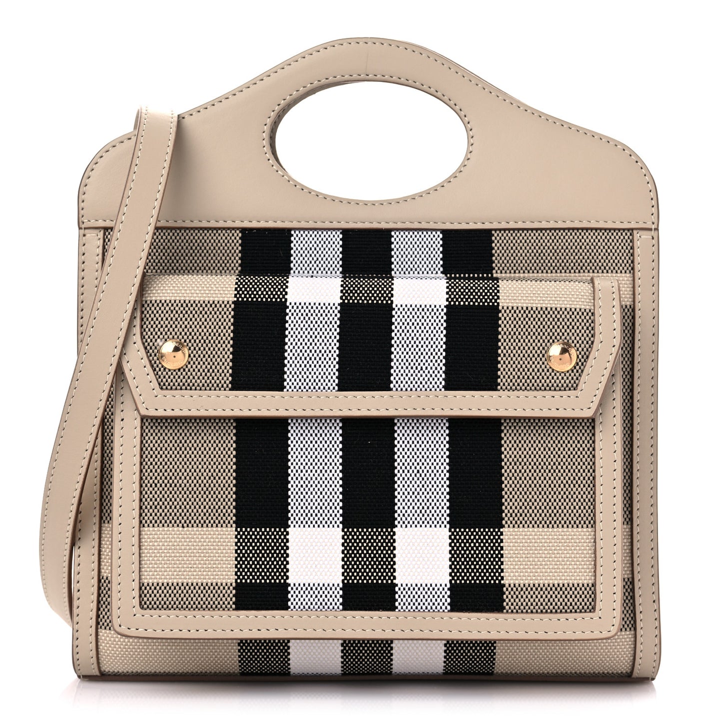 Smooth Calfskin Archive Canvas Check Mini Pocket Bag Dusty Sand