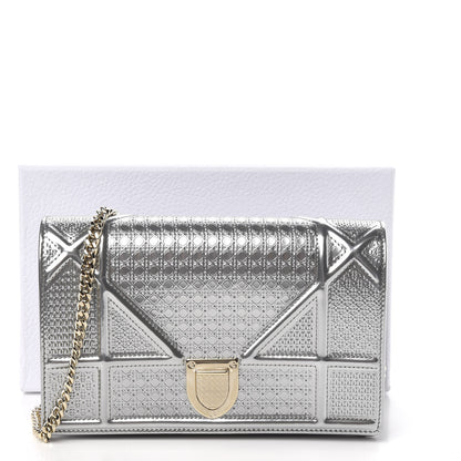 Christian Dior Metallic Patent Micro-Cannage Diorama Wallet on Chain Pouch Silver 10 of 10