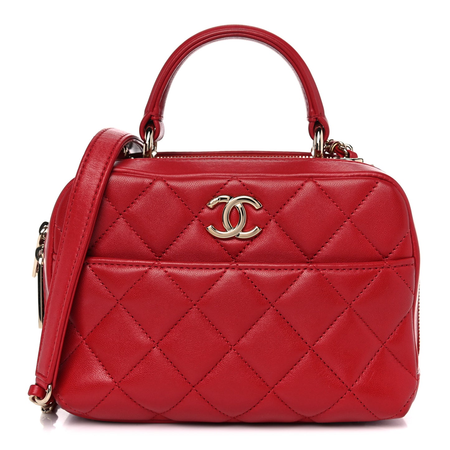 Lambskin Quilted Small Trendy CC Bowling Bag Red