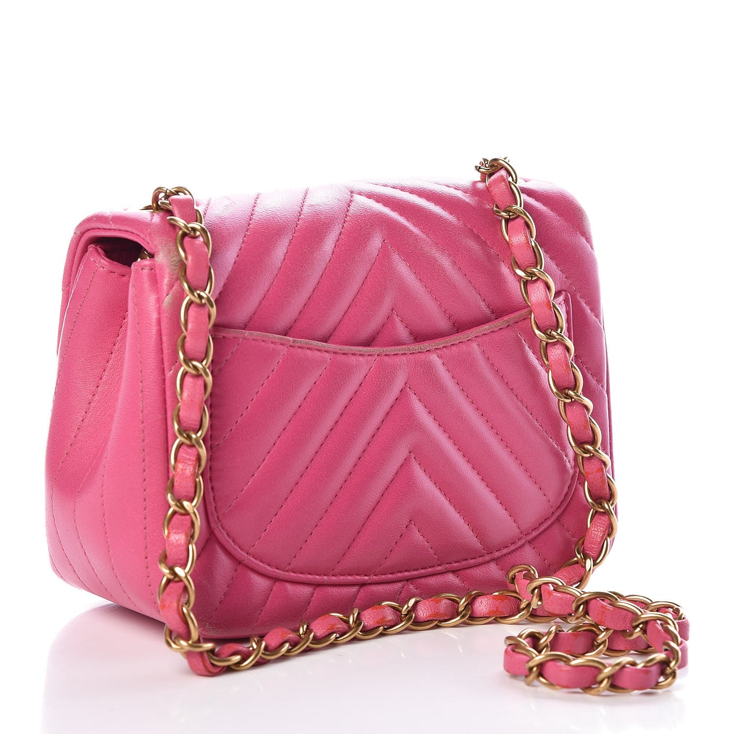Lambskin Chevron Quilted Mini Square Flap Fuchsia
