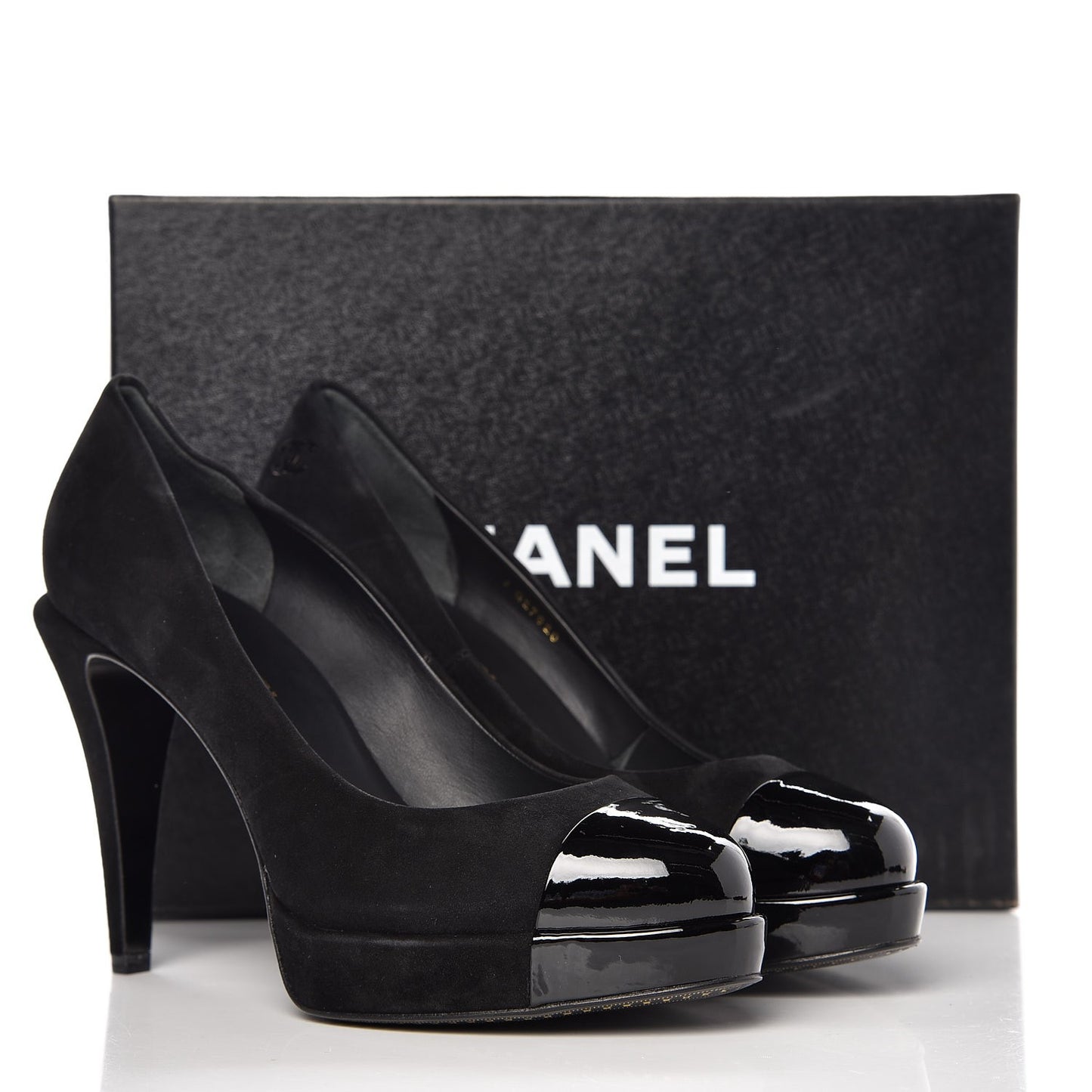 Suede Patent Cap Toe Pumps 39.5 Black