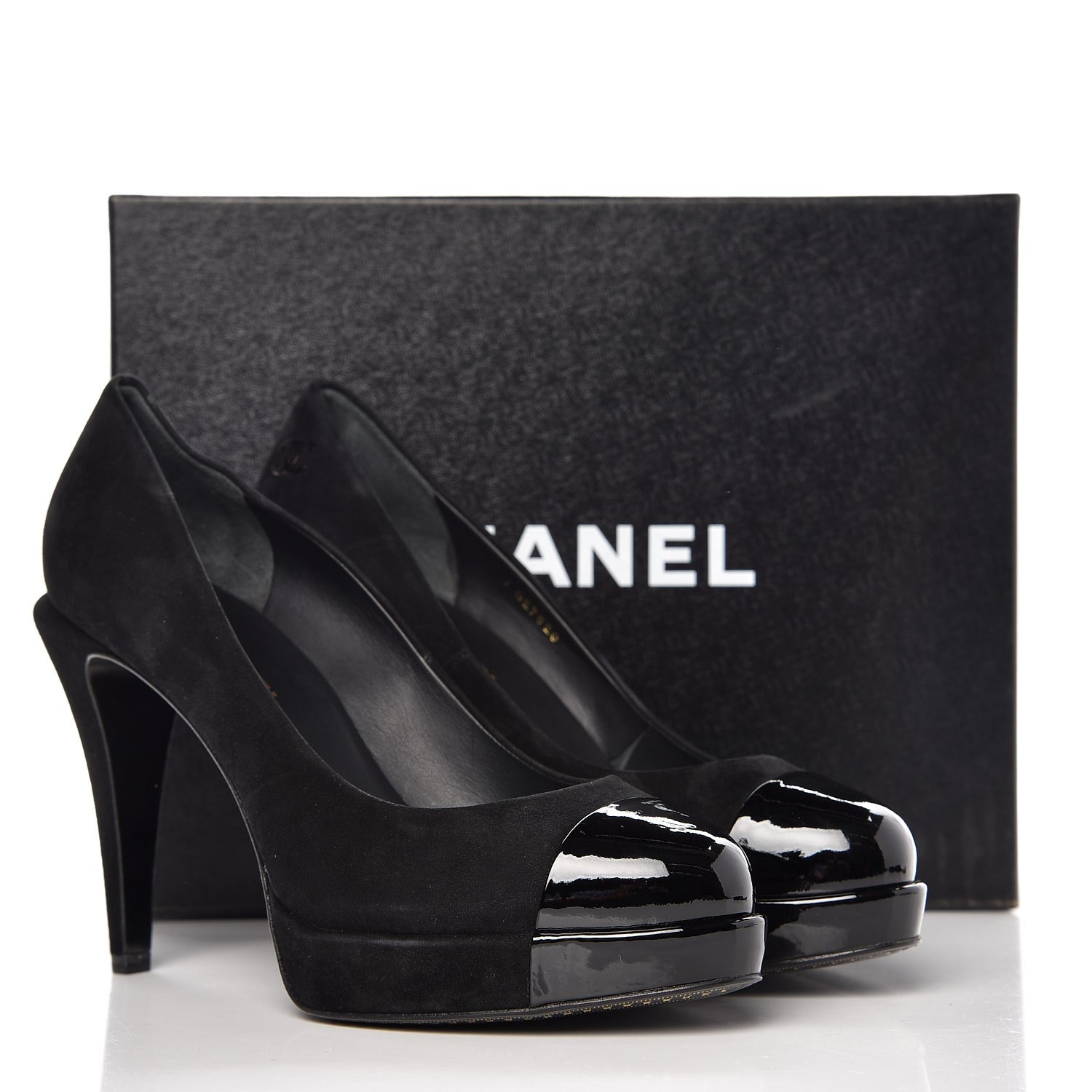 Chanel Suede Patent Cap Toe Pumps 39.5 Black 10 of 10
