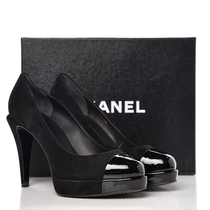 Chanel Suede Patent Cap Toe Pumps 39.5 Black 10 of 10