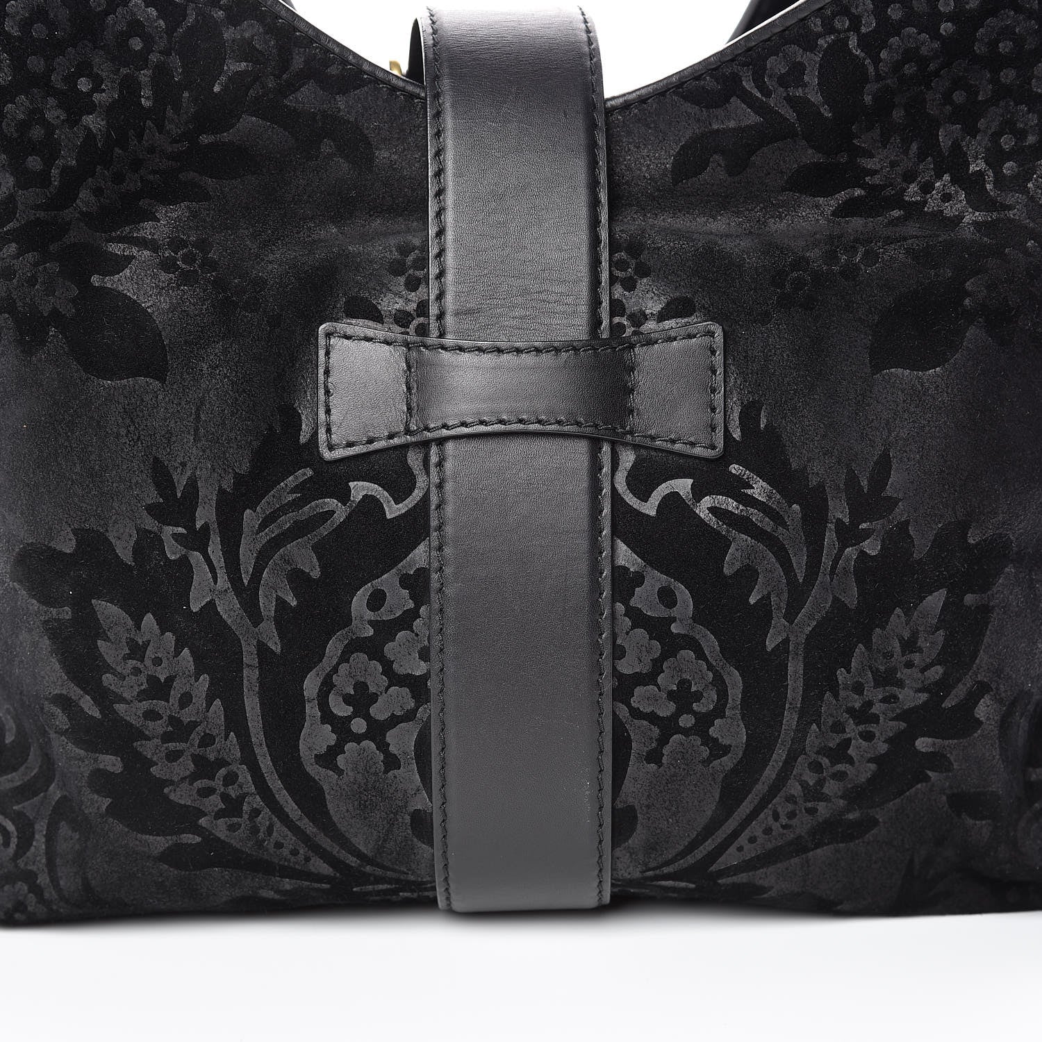 Gucci Nubuck Brocade Medium Soft Stirrup Shoulder Bag Black 15 of 15