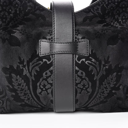 Gucci Nubuck Brocade Medium Soft Stirrup Shoulder Bag Black 15 of 15