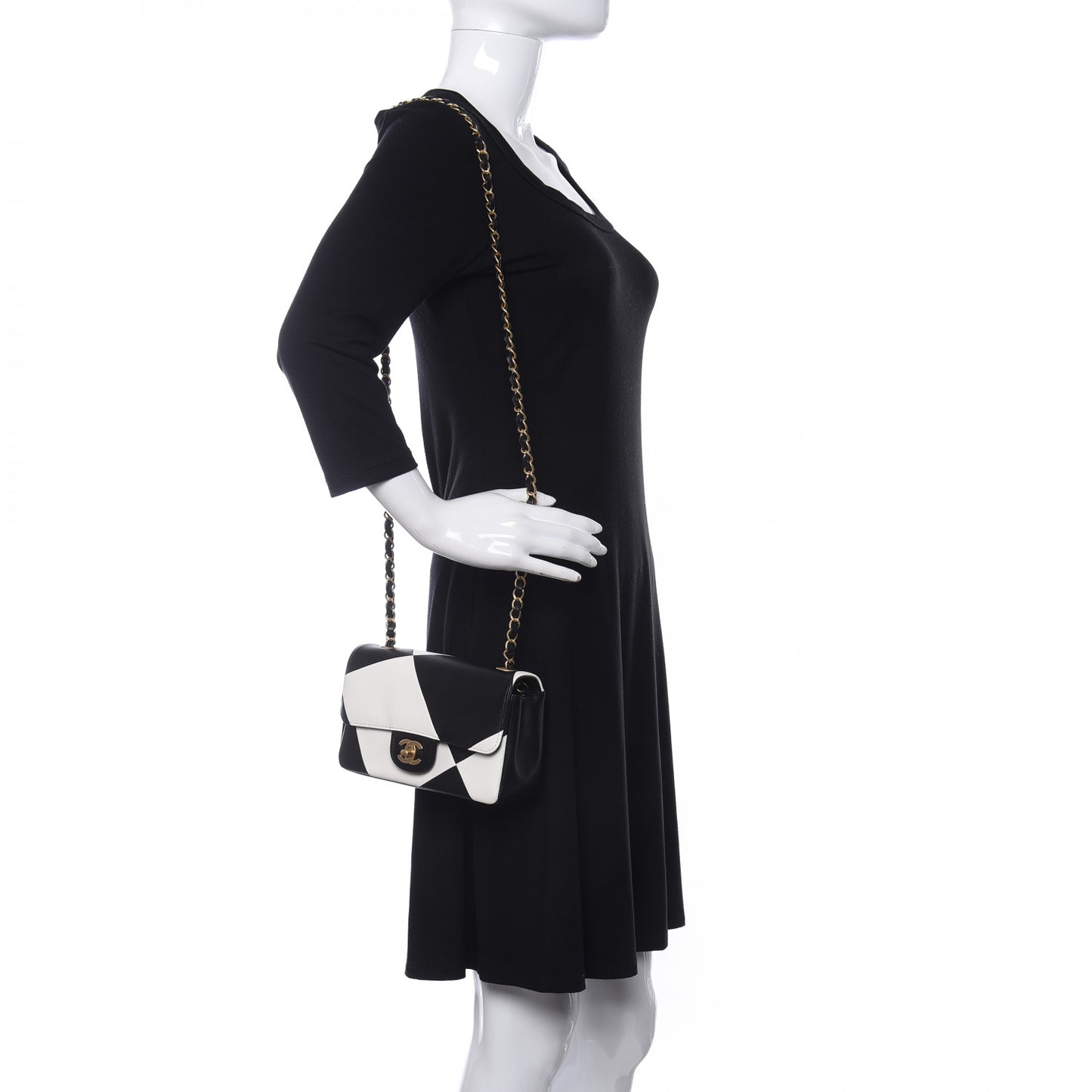 Lambskin Geometric Patchwork Mini Flap Black White