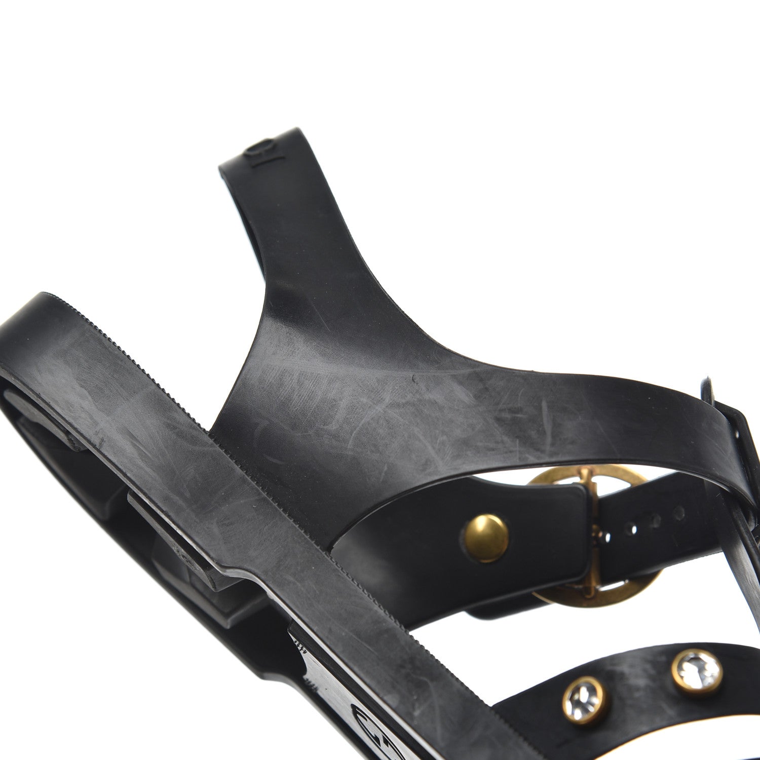 Gucci Rubber Crystal Womens Buckle Strap Sandals 37 Black 12 of 14