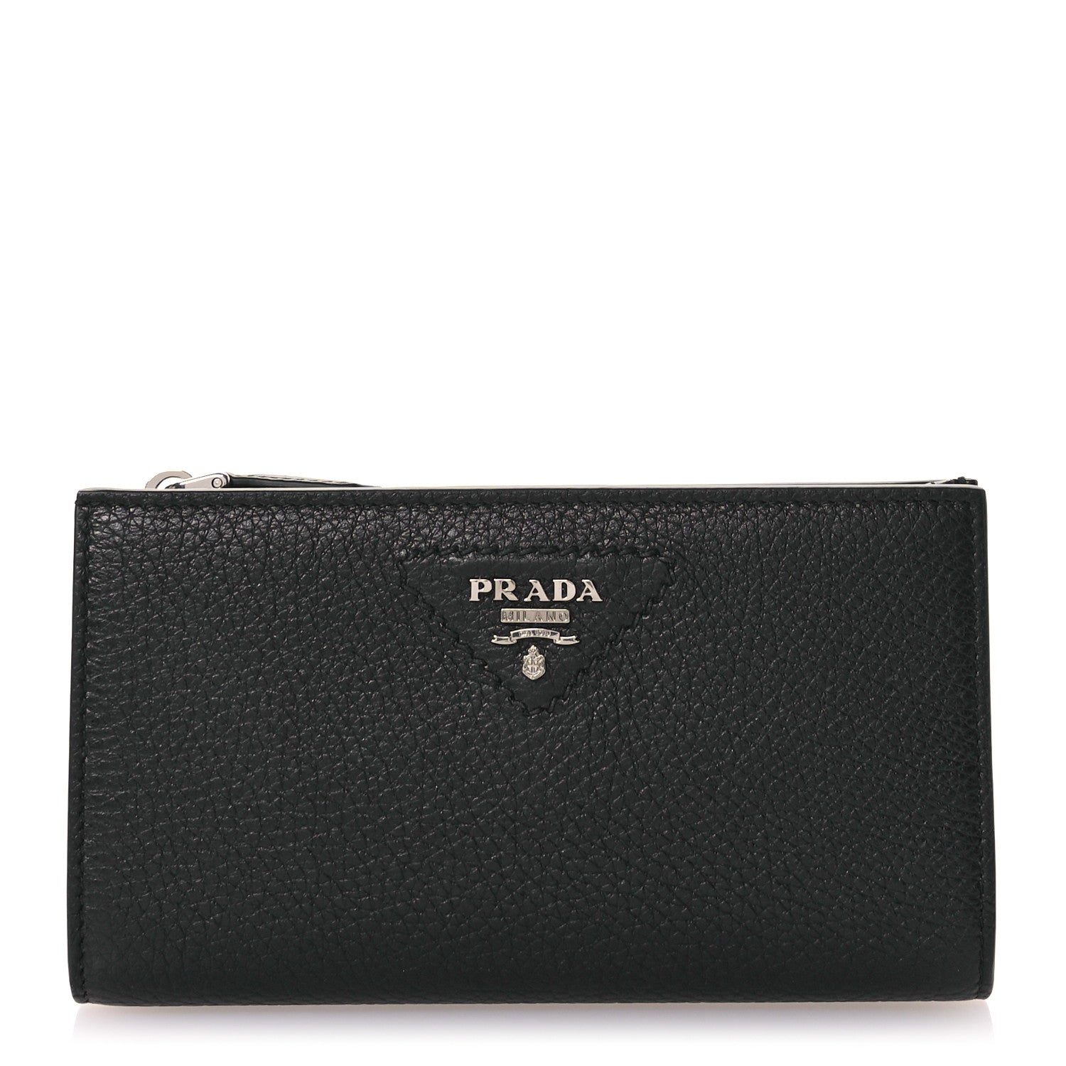 Prada Vitello Daino Triangle Continental Zip Wallet  Black 1 of 8