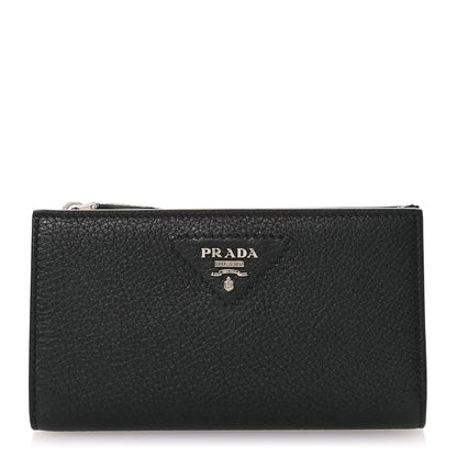 Prada Vitello Daino Triangle Continental Zip Wallet  Black 1 of 8
