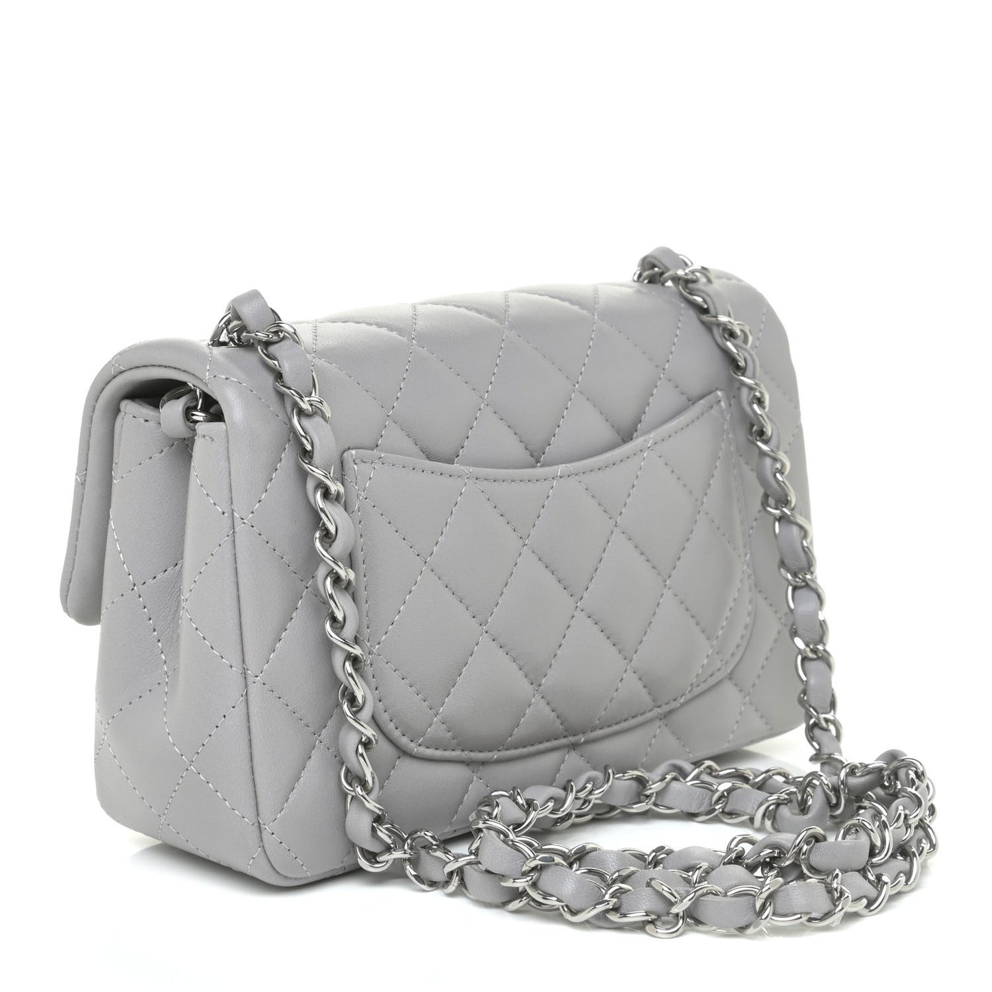Lambskin Quilted Mini Rectangular Flap Grey
