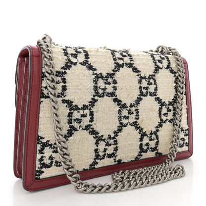 Gucci Tweed GG Monogram Small Dionysus Shoulder Bag White Black Romantic Cherry 3 of 14