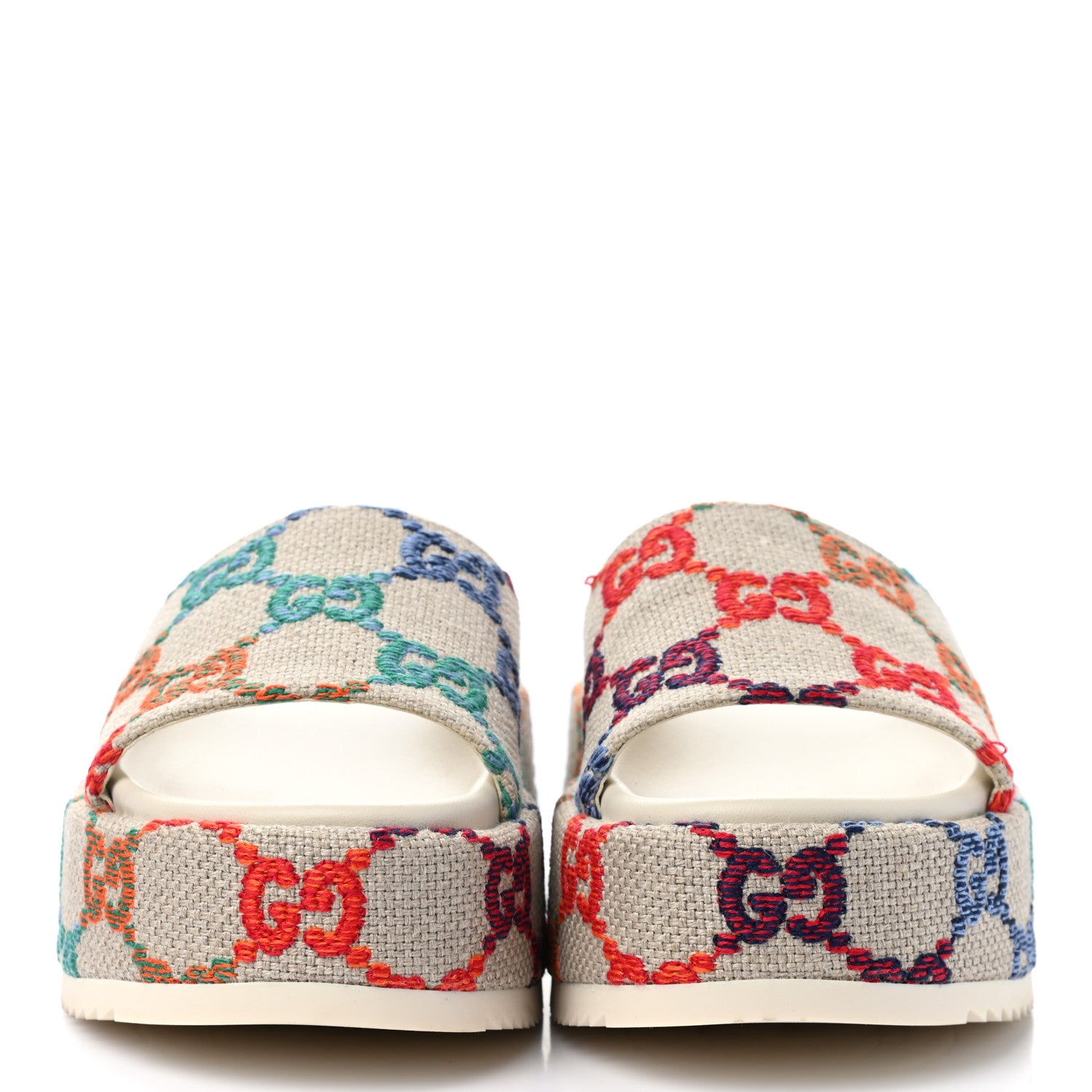 Gucci Linen Psychedelic Mini GG Monogram Angelina Platform 55mm Slide Sandals 35.5 Multicolor 2 of 8