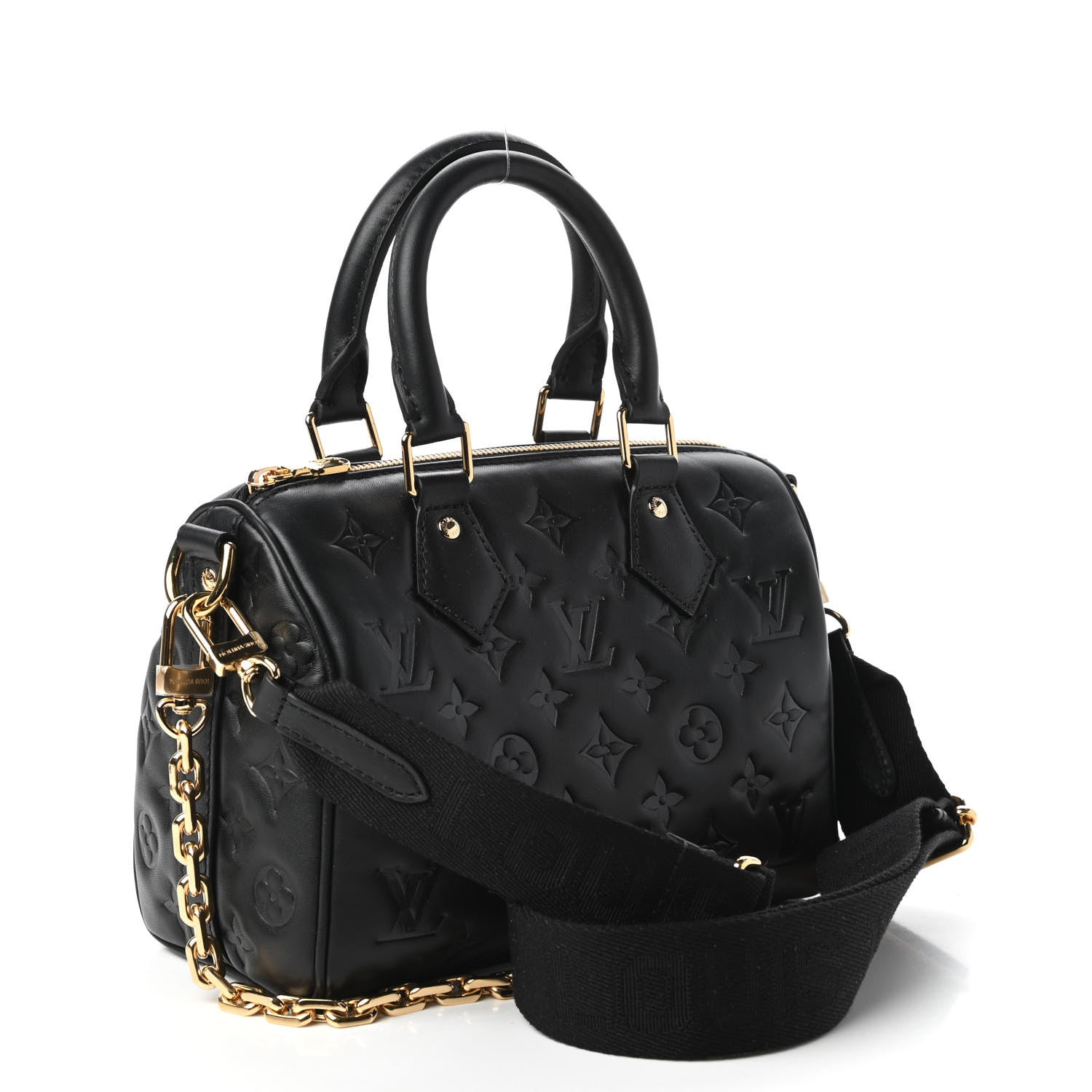 Louis Vuitton Lambskin Embossed Monogram Speedy 22 Bandouliere Black 3 of 9
