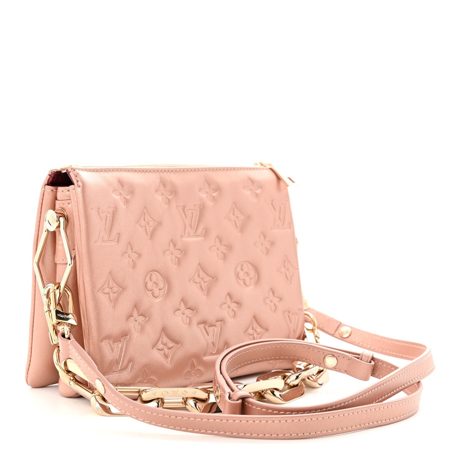 Louis Vuitton Metallic Lambskin Embossed Monogram Coussin BB Pink Gold 3 of 10