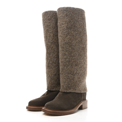 Chanel Suede Calfskin Wool CC Fold Over High Boots 35.5 Dark Brown 3 of 9