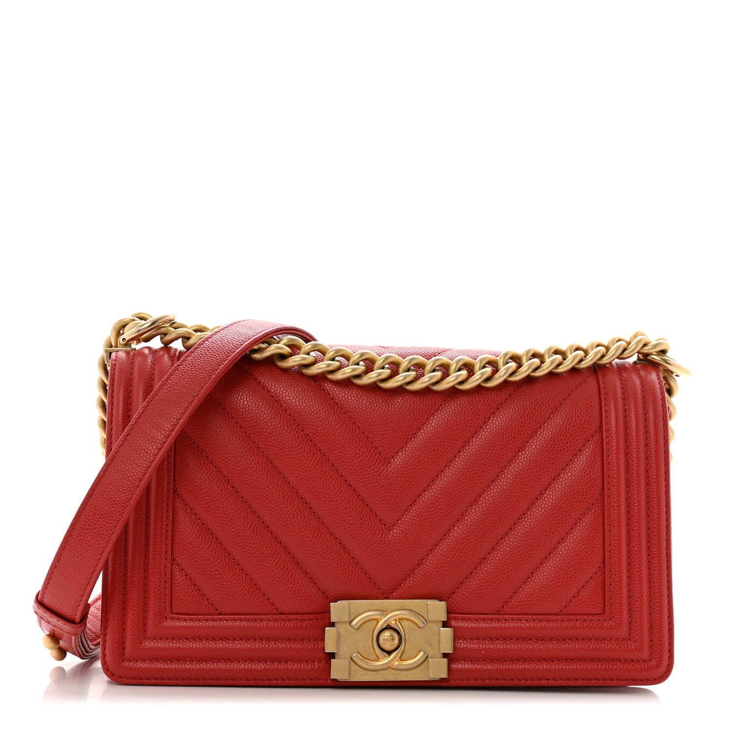 Chanel Caviar Chevron Quilted Medium Boy Flap Red 1 of 12