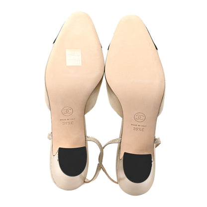 Chanel Laminated Crumpled Lambskin Grosgrain Cap Toe CC Slingback Pumps 39.5 Gold Black 6 of 10