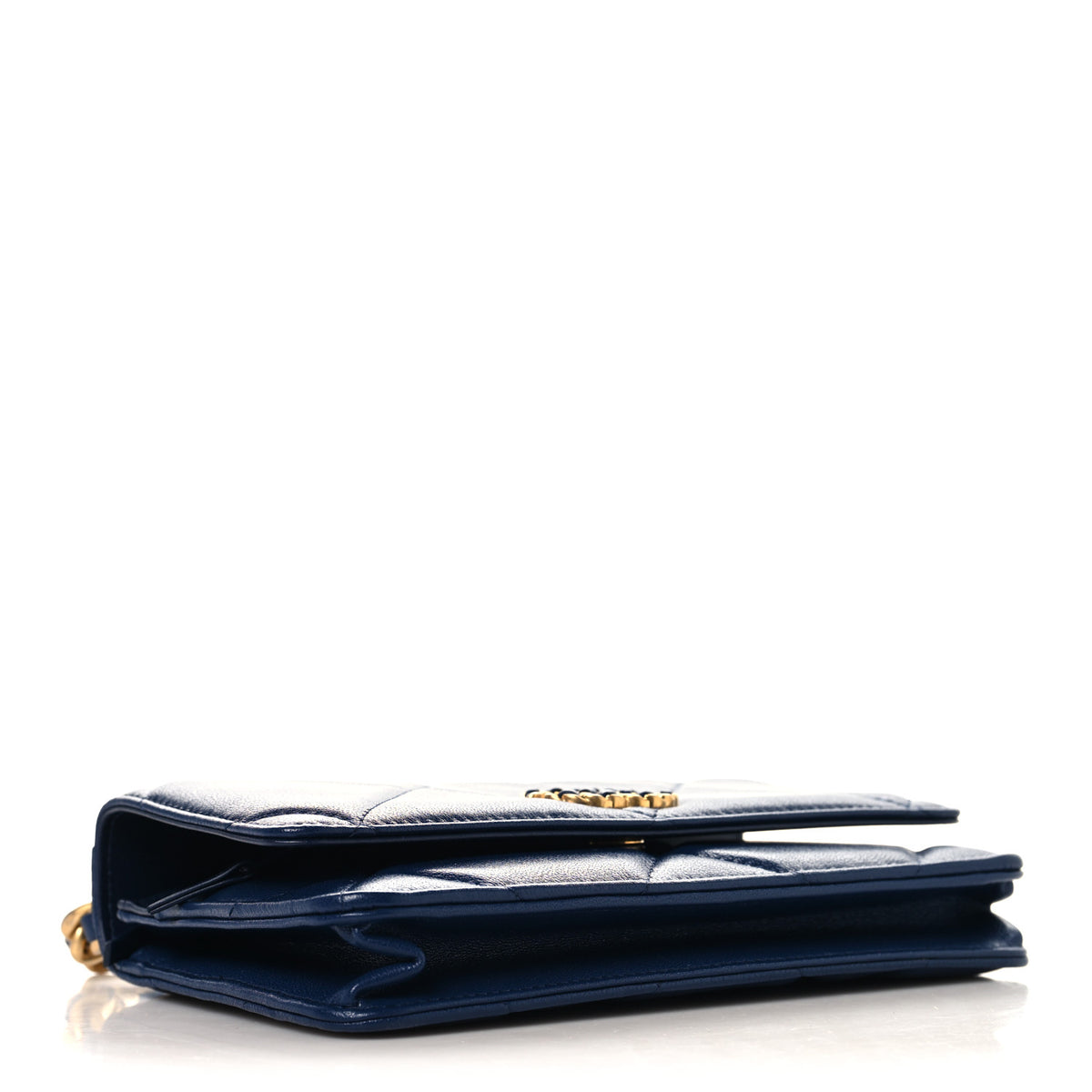 Lambskin Quilted Chanel 19 Wallet On Chain WOC Blue